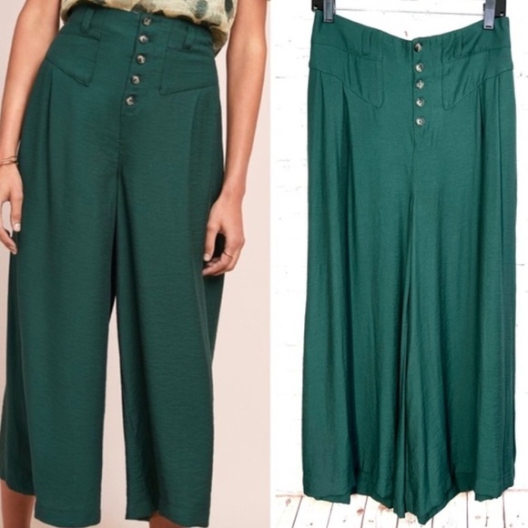 Anthropologie ETT: TWA Wide Legged Malia Forest Green Palazzo Pants Size XS - Picture 4 of 8